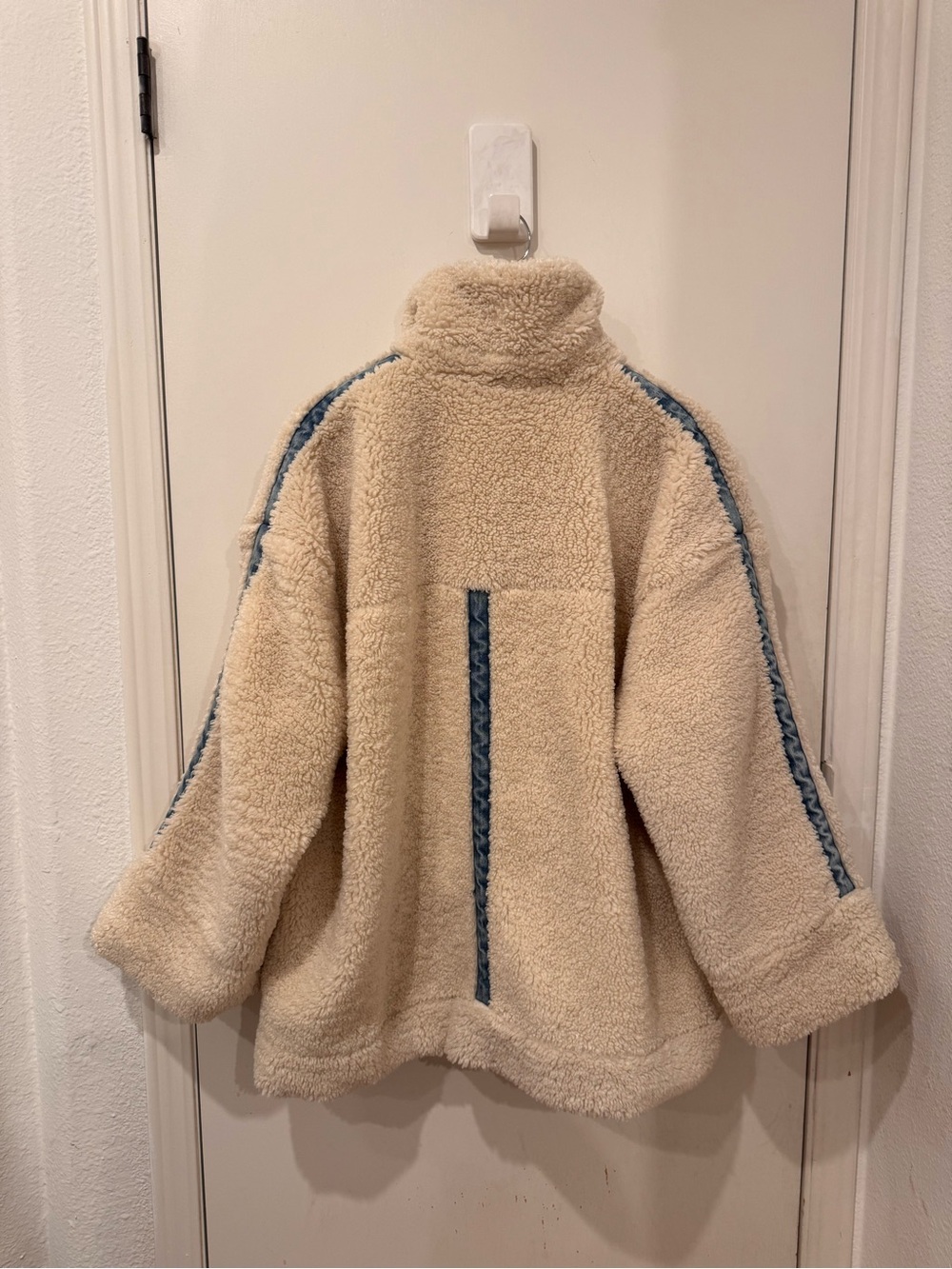 Anthropologie Pilcro Sherpa Denim Trucker Jacket Cream XL Oversized - Picture 5 of 5